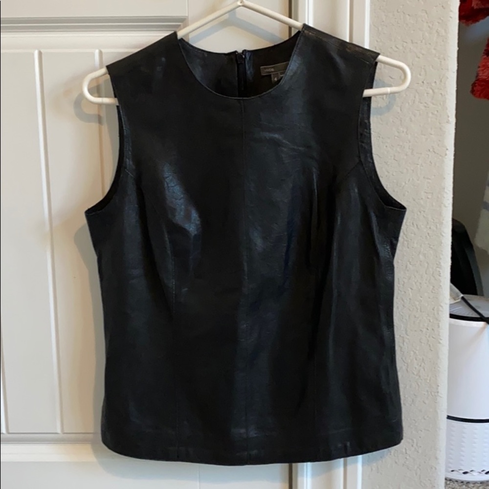 Vince LEATHER black top size 4